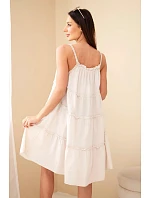 Dámské bavlněné šaty na ramínka s volány béžová