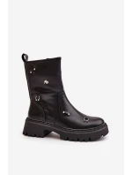 Dámské boty z eko kůže na zip s ozdobnými detaily černé Reritha Dámské boty z eko kůže na zip s ozdobnými detaily černé Reritha