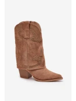 Zdobené Kotníkové Boty Koval na Polovině Lýtka na Podpatku S.Barski HY42-153 Kamel