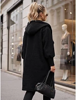 Dámský dlouhý kabát z ovčí kůže s kapucí, černý, FashionStreet NY0798 Dámský dlouhý kabát z ovčí kůže s kapucí, černý, FashionStreet NY0798
