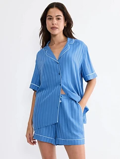 Dámská noční košile Amourette Jacquard Boyfriend Shirt - CIEL - modrá 005J - TRIUMPH