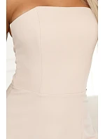 663-1 ELARA korzetové maxi šaty s rozparkem a zavazováním na zádech - béžové