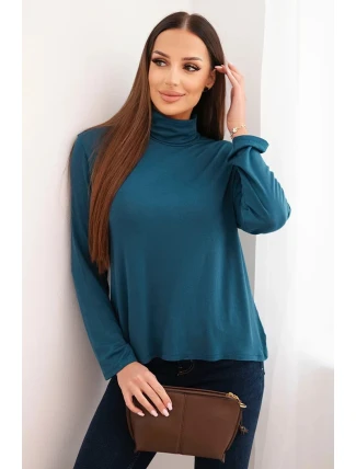 Dámská viskózová blůza s vysokým límcem a dlouhým rukávem mořská Dámská viskózová blůza s vysokým límcem a dlouhým rukávem mořská