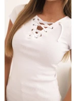 Dámská pruhovaná blůza s V výstřihem a krátkým rukávem béžová