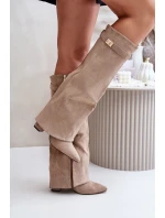 Kozáky Na Podpatku S Otočeným Svrškem Béžové Evyra