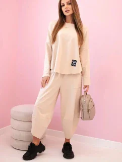 Bavlněná mikina kalhoty set tmavě béžová