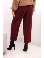 Dámské kalhoty s vysokým pasem a záhyby bordové Dámské kalhoty s vysokým pasem a záhyby bordové