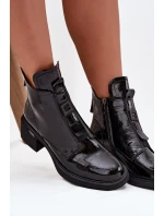 Lakované kožené dámské boty s ražením na klocku Černé Lorenza Lakované kožené dámské boty s ražením na klocku Černé Lorenza