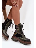 Kožené workery dámské na platformě Maciejka 07104-09 tmavě zelené