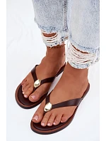 Dámské ploché žabky s zlatým detailem čokoládové Tella