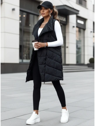Dámská prošívaná dlouhá vesta bez kapuce SERKIS černá FashionStreet TY4524