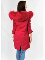 Červená dámská zimní bunda parka s kapucí a s odepínací podšívkou (7600)