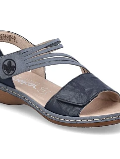 Dámské kožené sandály na suchý zip tmavě modré Rieker 65964-12