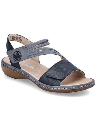 Dámské kožené sandály na suchý zip tmavě modré Rieker 65964-12