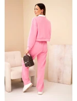 Dámská souprava máslová mikina s límečkem a rovné kalhoty světle růžový