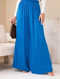 Dámské viskózové široké kalhoty s gumou v pase chabrové