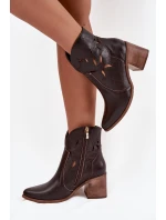 Dámské holeňky s otvory z přírodní kůže na podpatku Zazoo 3690 čokoládové
