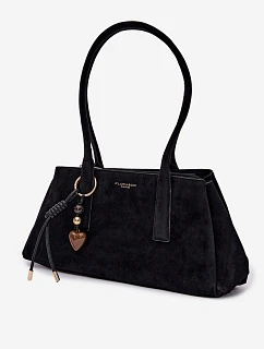 Eko semišová kabelka s přívěskem Černá Nelina