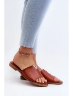 Dámské pantofle z eko kůže na plochém podpatku, hnědá Maliha