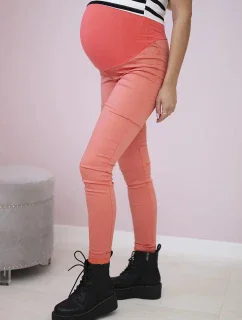 Těhotenské kalhoty, barevná džínovina tmavě meruňková