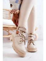 Kožené dámské kozačky s výřezy Světle béžová Everly