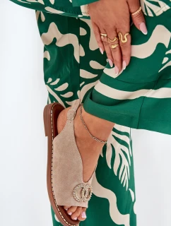 Dámské Sandály S Dekorací Na Plochém Podpatku Eko Semišové Béžové Ralisses