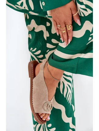 Dámské Sandály S Dekorací Na Plochém Podpatku Eko Semišové Béžové Ralisses