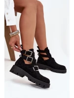 Dámské boty s pásky a stříbrnými sponami Černé Helisse