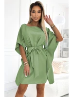 Dámské šaty se zavazováním v pase SOFIA 287-27 Olivová - Numoco