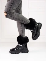 Moderní černé sněhule dámské bez podpatku Moderní černé sněhule dámské bez podpatku