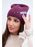 Dámská zimní vlněná čepice s ozdobným páskem zirkonů K402 tmavě fialová
