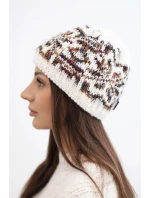 Dámská zimní vlněná čepice s norským vzorem K354 ecru+rudy