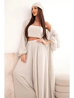 Dámský viskózový 4dílný komplet v boho stylu tmavě béžový