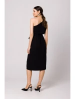 K160 Šaty na jedno rameno - černé