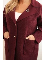 Dámský kabát Plus Size beránek s vlnou a kapsami švestkový