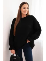 Dámský svetr s příměsí mohéru a vlny volného střihu černý Dámský svetr s příměsí mohéru a vlny volného střihu černý