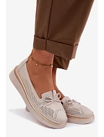 Kožené perforované polobotky na platformě LR61-7043 Béžové