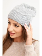 Dámská zimní čepice s vlnou a žebrovaným pletením K471 šedá