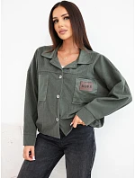 Dámská manšestrová bunda s kapsami a kontrasty khaki Dámská manšestrová bunda s kapsami a kontrasty khaki