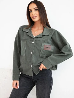 Dámská manšestrová bunda s kapsami a kontrasty khaki