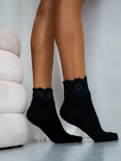 Dámské Ponožky S Širokou Krajkou Černé