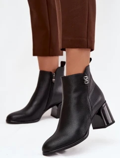 Zateplené dámské kotníkové boty z pravé kůže na podpatku Černé Jovelle