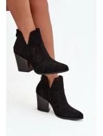 Dámské perforované kotníkové boty na podpatku S.Barski HY51-060 Černé