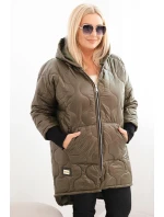 Dámská zimní bunda Plus Size prošívaná s kapucí khaki