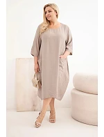 Dámské šaty plus size z viskózy s kapsami a krátkým rukávem fango
