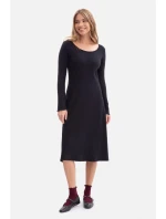 B308 Midi šaty z žebrového úpletu - černé