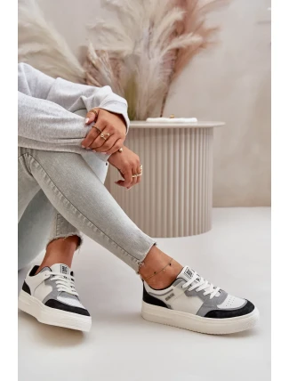 Dámské Nízké Tenisky Z Eko Kůže Big Star Bílo-Šedé