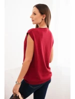 Dámský viskózový svetr bez rukávů s kapsami a V výstřihem bordový Dámský viskózový svetr bez rukávů s kapsami a V výstřihem bordový