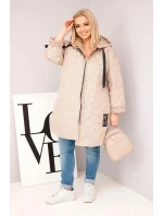 Dámská bunda Plus Size prošívaná s kapucí a nápisem HOPE tmavě béžová