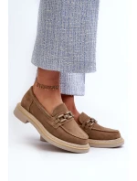 Dámské semišové mokasíny na ploché podrážce s ozdobou D&A TW101 hnědé